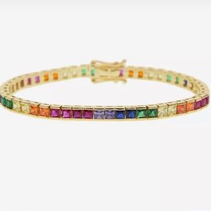 rainbow colorful square cz tennis chain bracelet
